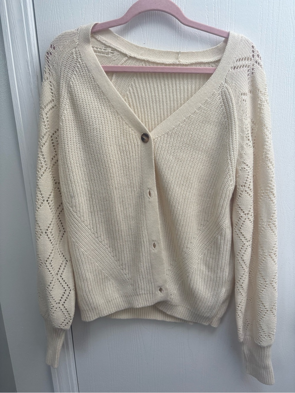 🛑  2/$15 Openwork Sleeve Cream V-Neck Button Cardigan